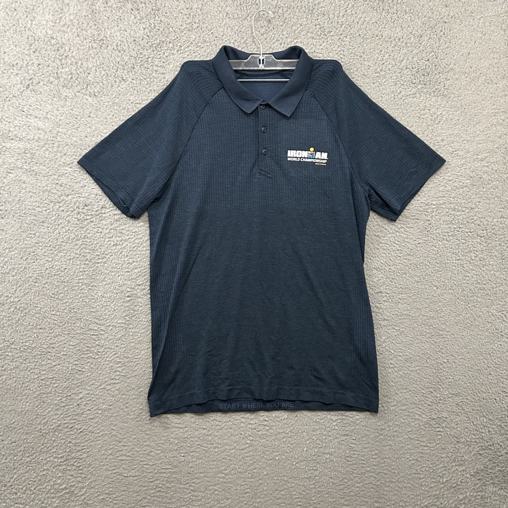 Lululemon Shirt Mens‎ Large Blue Polo Stretch Short Sleeve Active Gym Athleisure